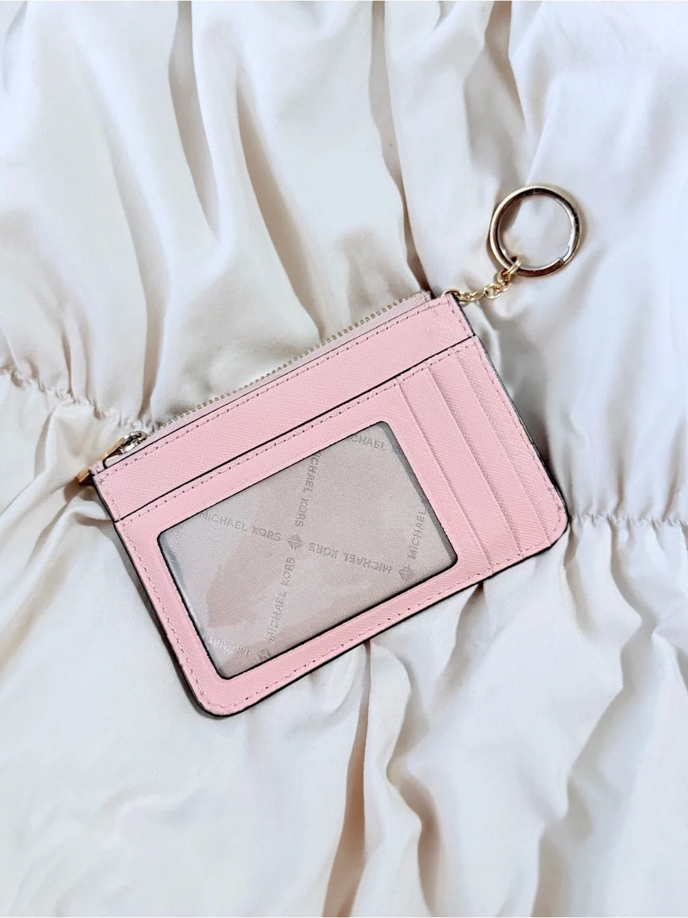 Michael Kors Blush Pink Zip Card Holder with Keyring